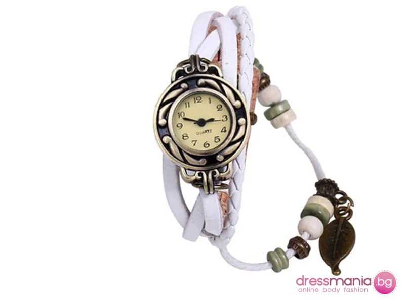 Винтидж часовник от бяла кожа TANGNADE