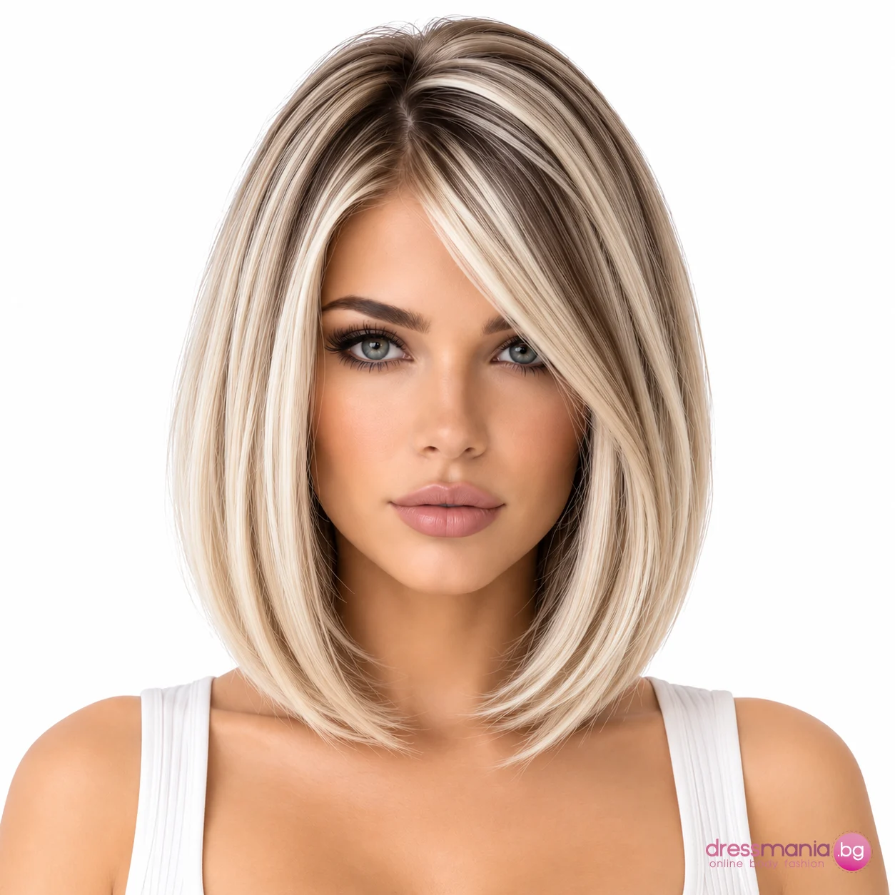 Перука от естествена коса Highlight Blonde Bob