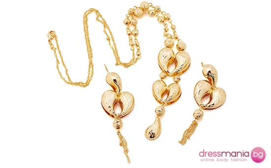 Изискан дамски комплект бижута позлатен 18K