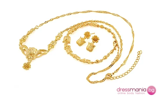 Елегантен дамски комплект бижута позлатен 18K