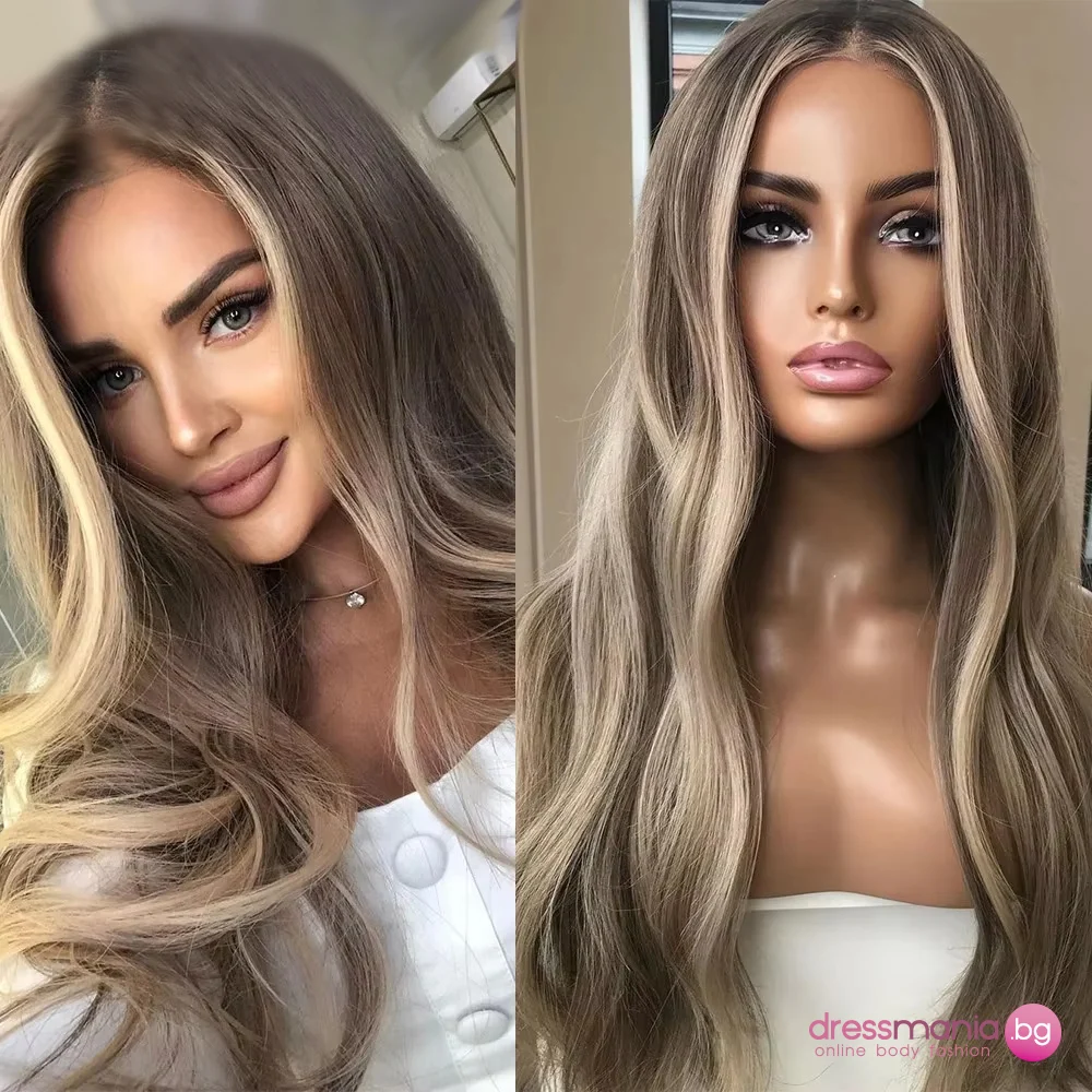 Дамска перука от естествен косъм в цвят рус балеаж 60см - Image 2